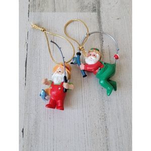Hallmark Santa Claus 1988 fishing Fisher mistletoe 1991 ornament Xmas set